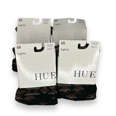 HUE Womens Tribal Pattern Tights With Control Top Black Size M/L 4 Pairs